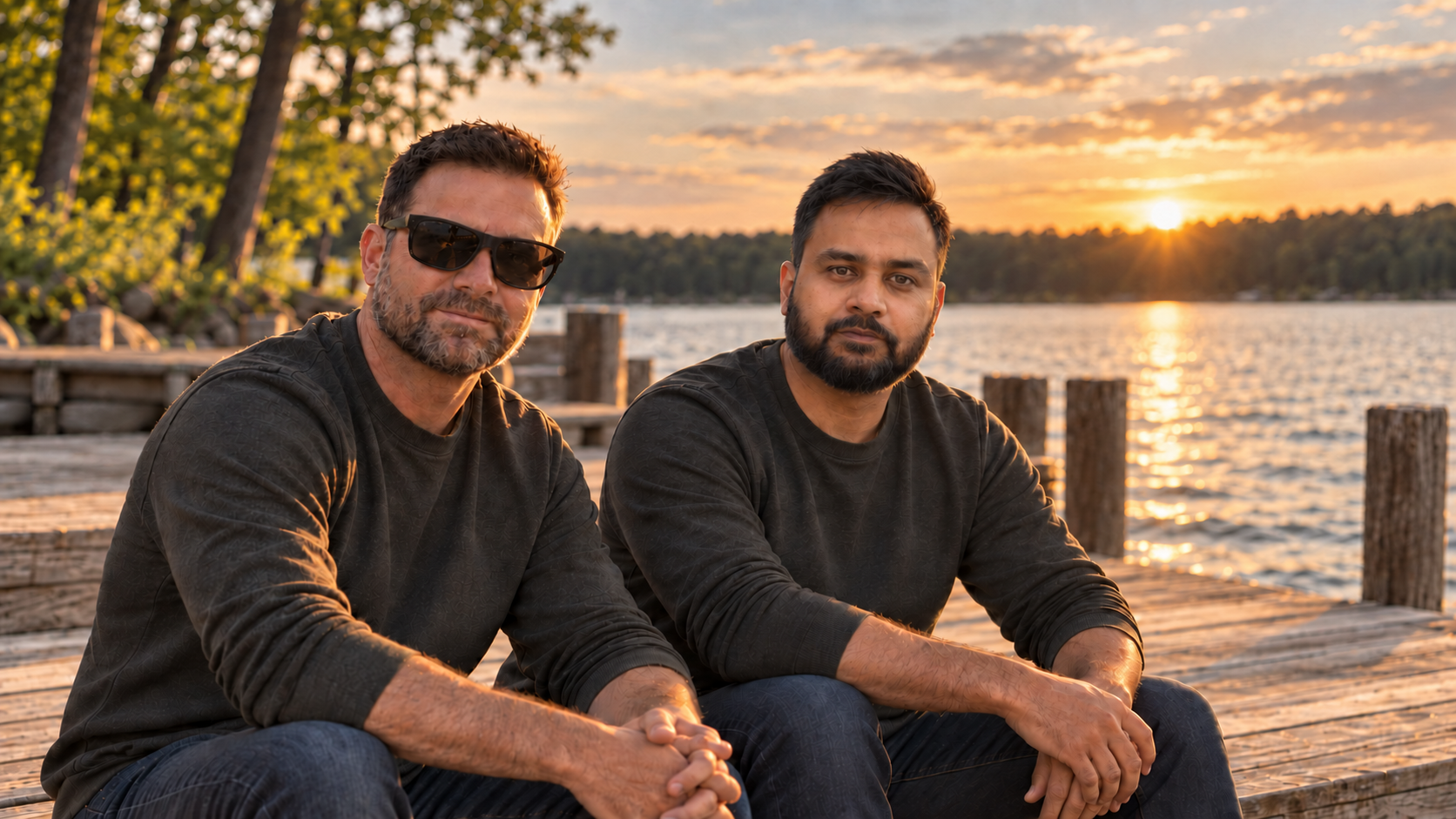 Floorix co-founders Jason Dixon and Muhammad Huzaifa seated together by a lake